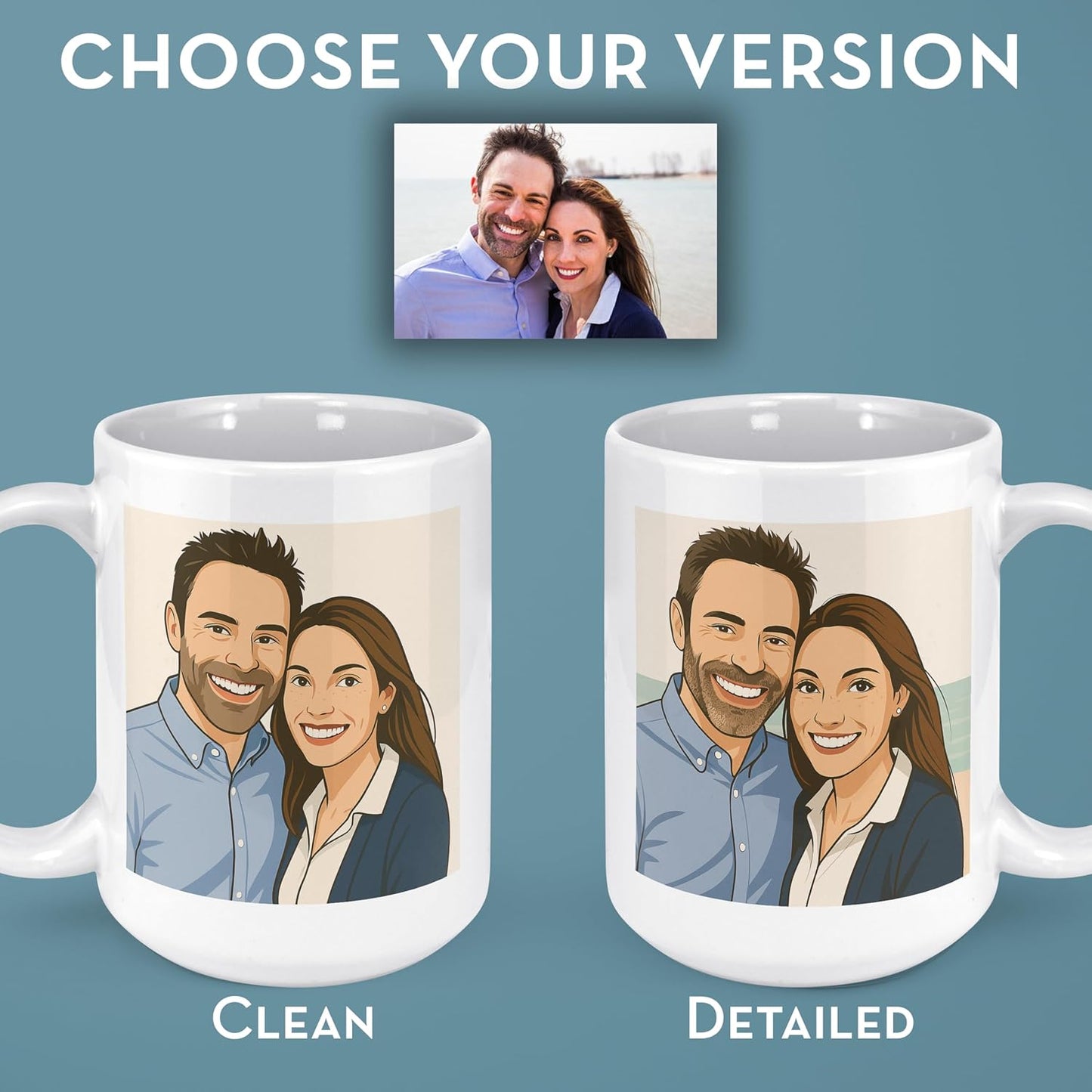Personalized Coffee Mug, Custom Drawing Portrait Gift, Funny Customized Coffee Gift for Men & Women, Custom Mugs with Pictures, Navy 15oz Father's Day Mug