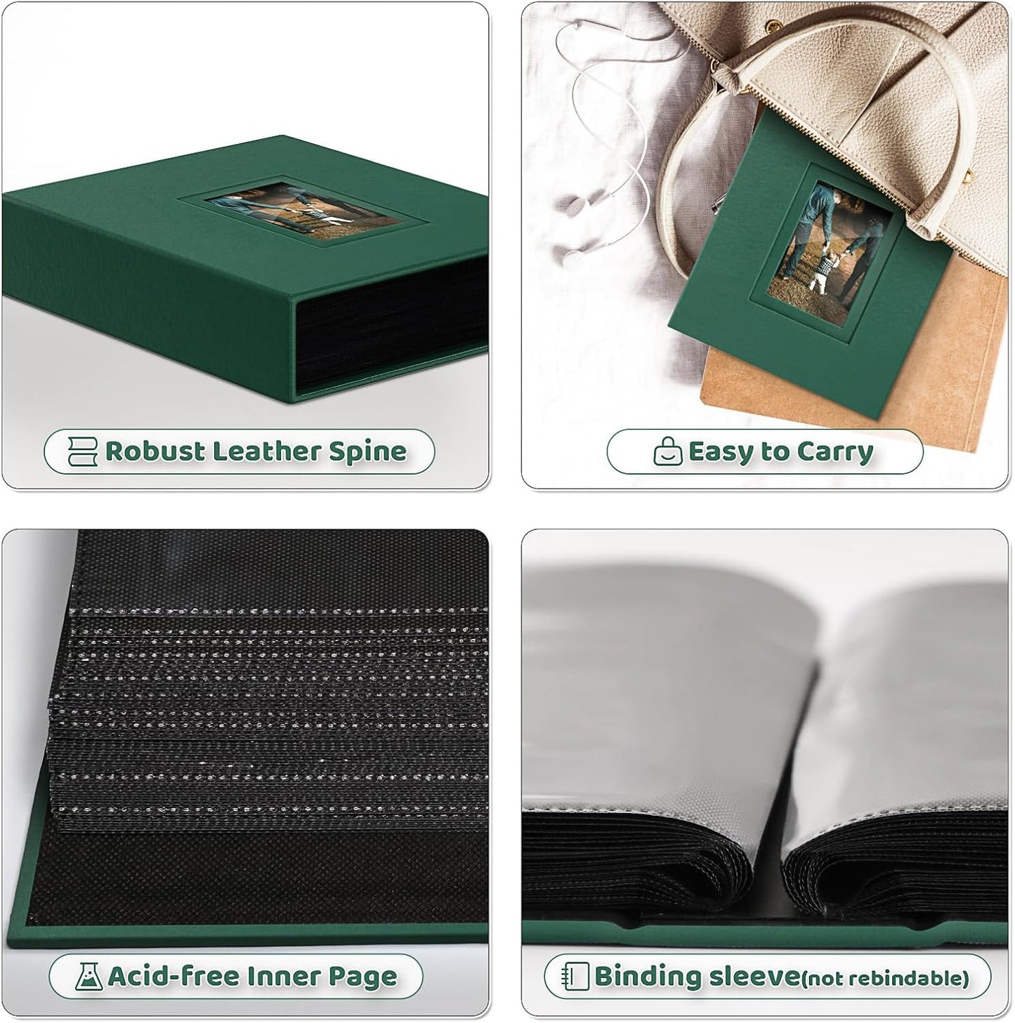 Popotop Photo Album 4x6 100 Pockets with Leather Hardcover Cover, Small Photo Album Holder Book with 50Pcs Pages for Family Travel Wedding Baby Gifts