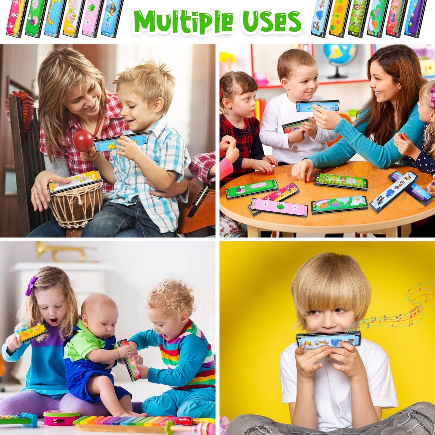 12 Styles Harmonica for Kids, Lightweight Harmonicas with Double Row of 16 Holes, Harmonica for Toddler, Kids, Adult Beginners' Musical Instrument Toy Gift (Over 3 Years Old)