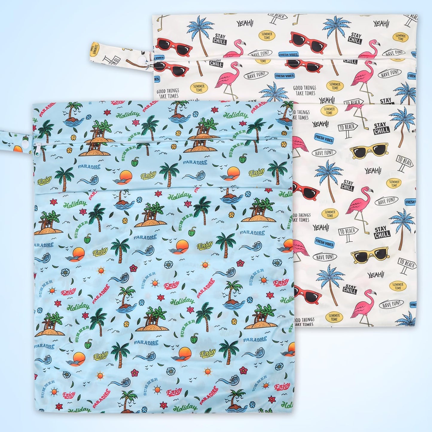 2pcs Travel Waterproof Laundry Bag, Cloth Diaper Wet Dry Bags with Handle & 2 Zipper Pockets, Reusable Washable Dirty Clothes Bag for Baby Adult Travelling Hanging, Bathing Beach Pool Daycare