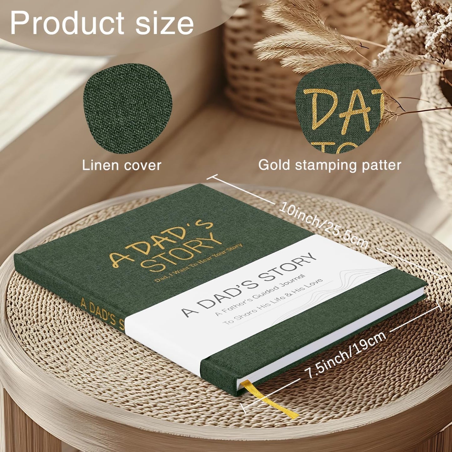 Artmag Dad's Life Story Journal Family Keepsake Book Linen Hardcover for Dad to Share His Memories, with 250+ Prompt Questions Book Gift for Birthday Father's Day Christmas (Dark Green)