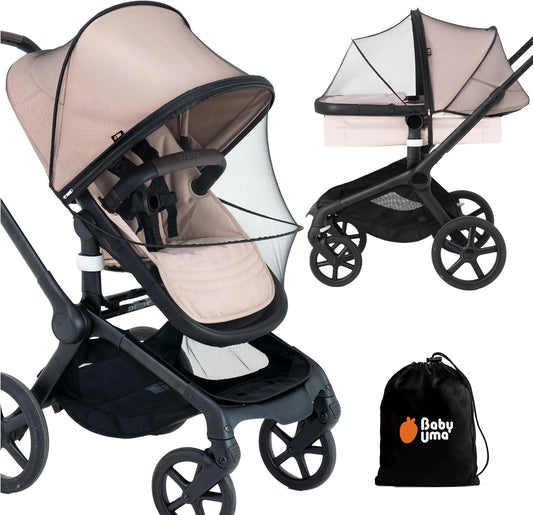 Baby Uma Baby Mosquito Net for Stroller - Universal Stroller Mosquito Net Cover, Breathable & Tear-Resistant 3D Mesh Insect Netting with Zip-up Window (+ Travel Bag)