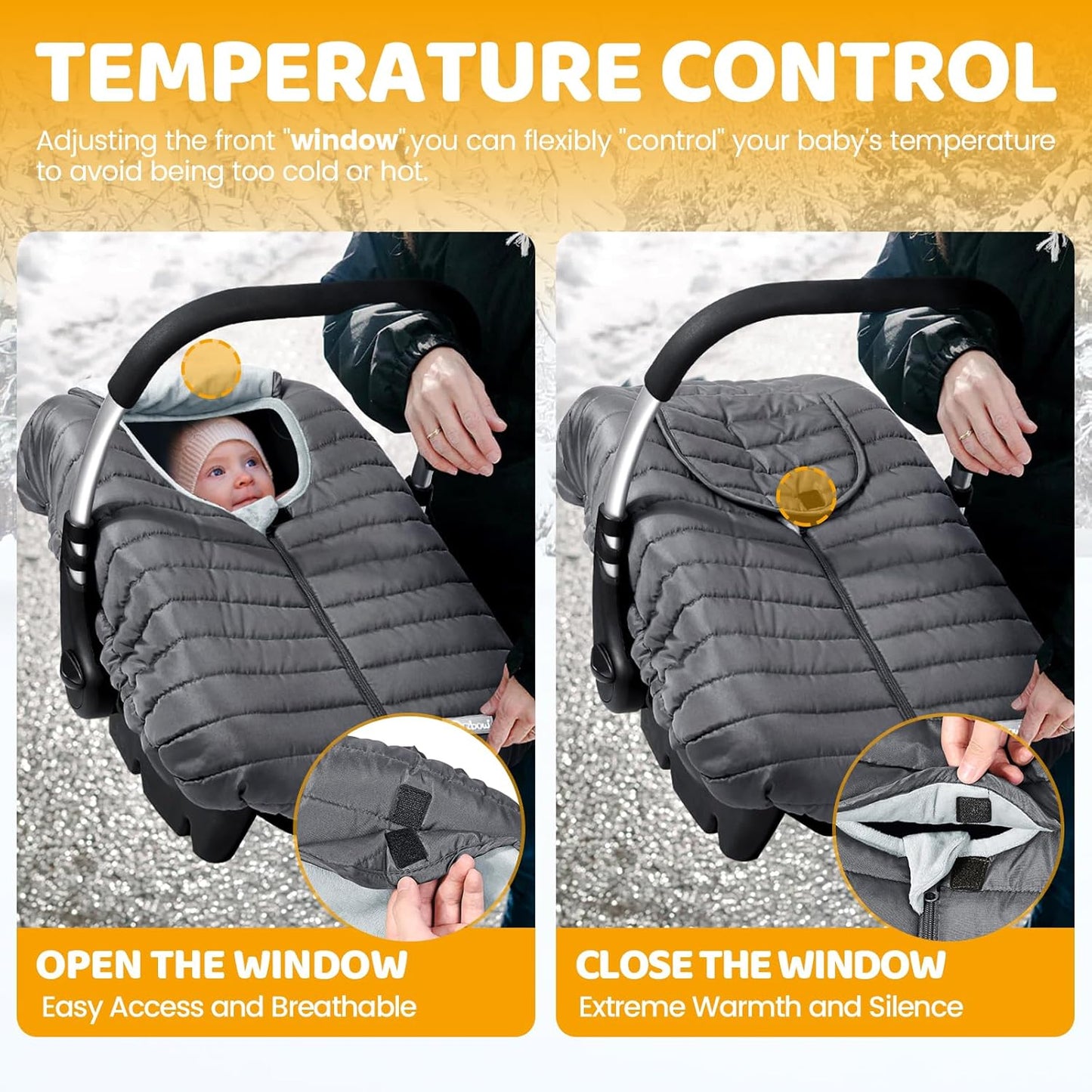 Orzbow Winter Carseat Cover for Baby, Baby Car Seat Cover for Boys & Girls, Warm Infant Car Seat Covers for Cold Weather, Rain & Snow Repellent, Waterproof, Universal Fit, Newborn Must Have, Dark Grey