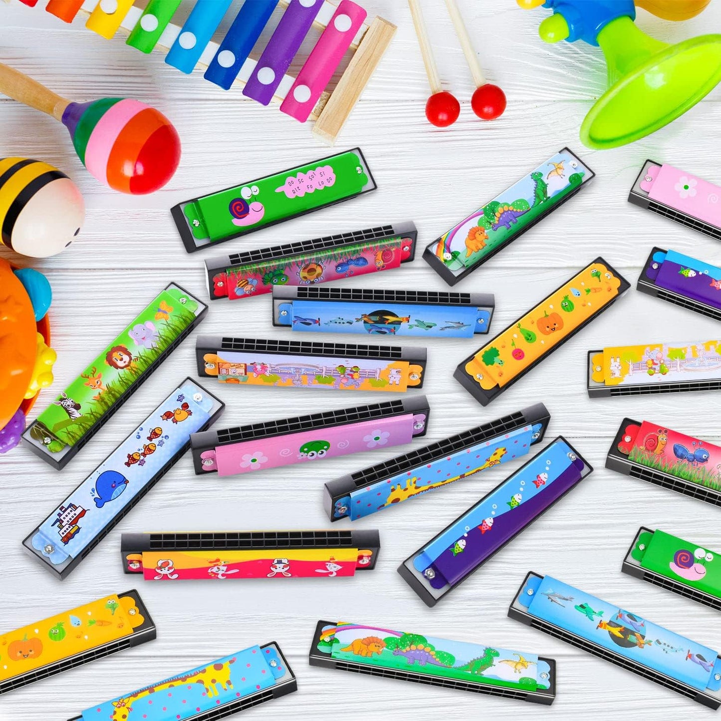 24 Pcs Harmonica for Kids Lightweight Harmonicas with Double Row of 16 Holes, Harmonica for Toddler Kids Adult Beginners' Musical Instrument Toy (Over 3 Years Old)