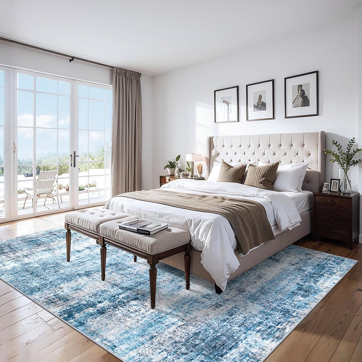 Area Rugs Living Room Rug - 4x6 Washable Modern Abstract Soft Neutral Non-Slip Carpet Large Indoor Floor Thin Carpets for Bedroom Dining Room Farmhouse Nursery Home Office Blue Grey