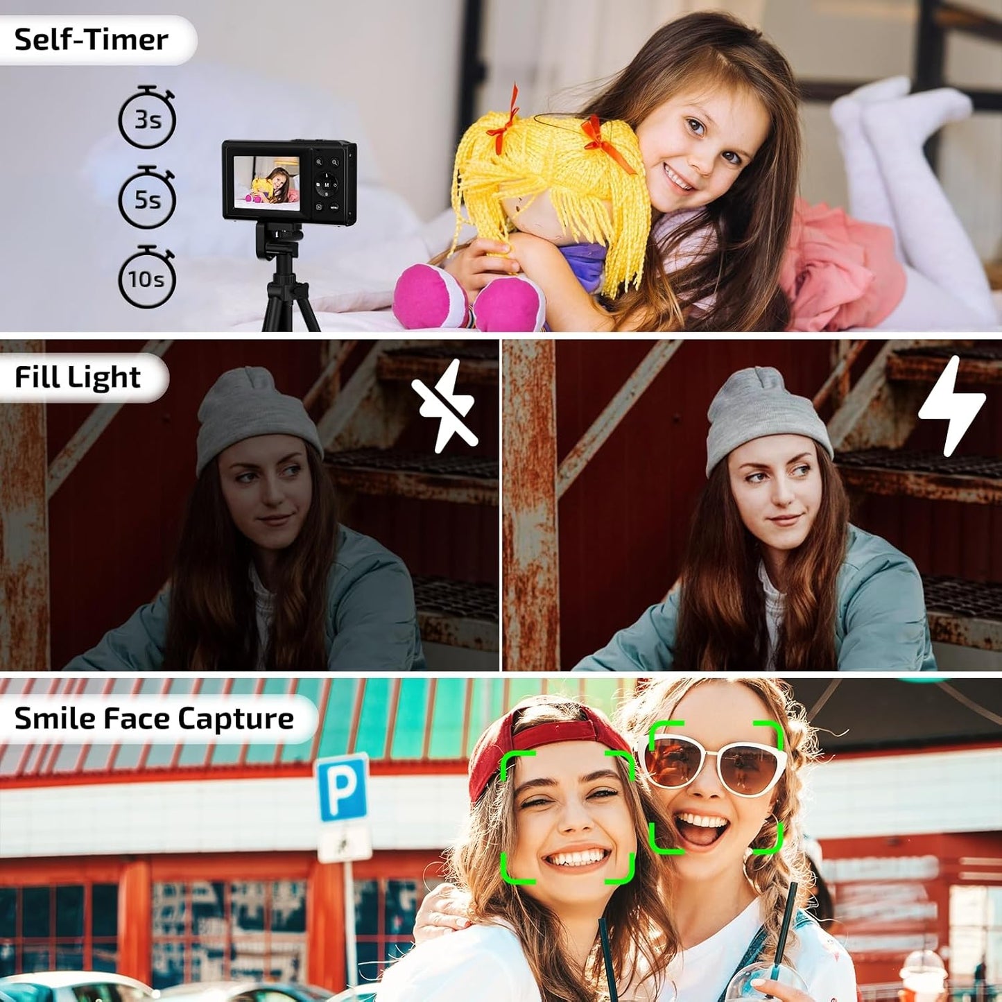 Upgrade Digital Camera, FHD 4K 44MP Autofocus Digital Point and Shoot Video Camera with 16X Zoom, 32GB SD Card, Compact Digital Camera Cheap for Teens Boys Girls Kids Black Camera