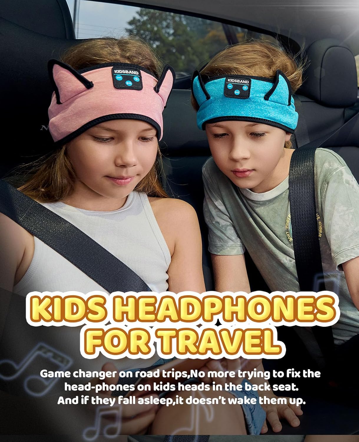 KIDSBAND Kids Headphones, Baby Headphones for Plane, Bluetooth Headphones Headband for Kids with Wired Playback 3.5 MM Jack for School Girls Boys Children,Kindle Tablet Cellphones Airplane Travel