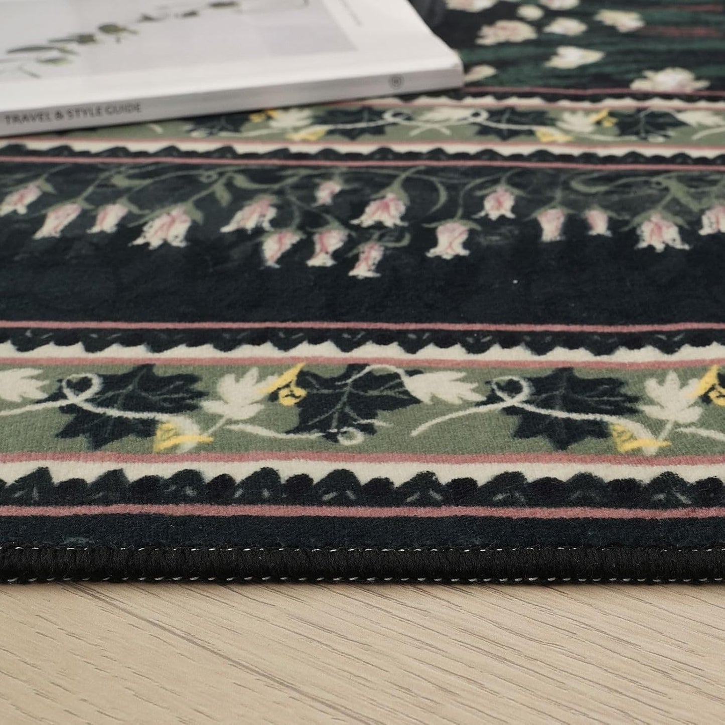 3x5 Washable Rug Impressionist-Style Vintage Non Slip Low Pile Small Carpet for Bedroom Bedside Kitchen Entryway Kids Room Office College Dorm Essentials for Girls, Green