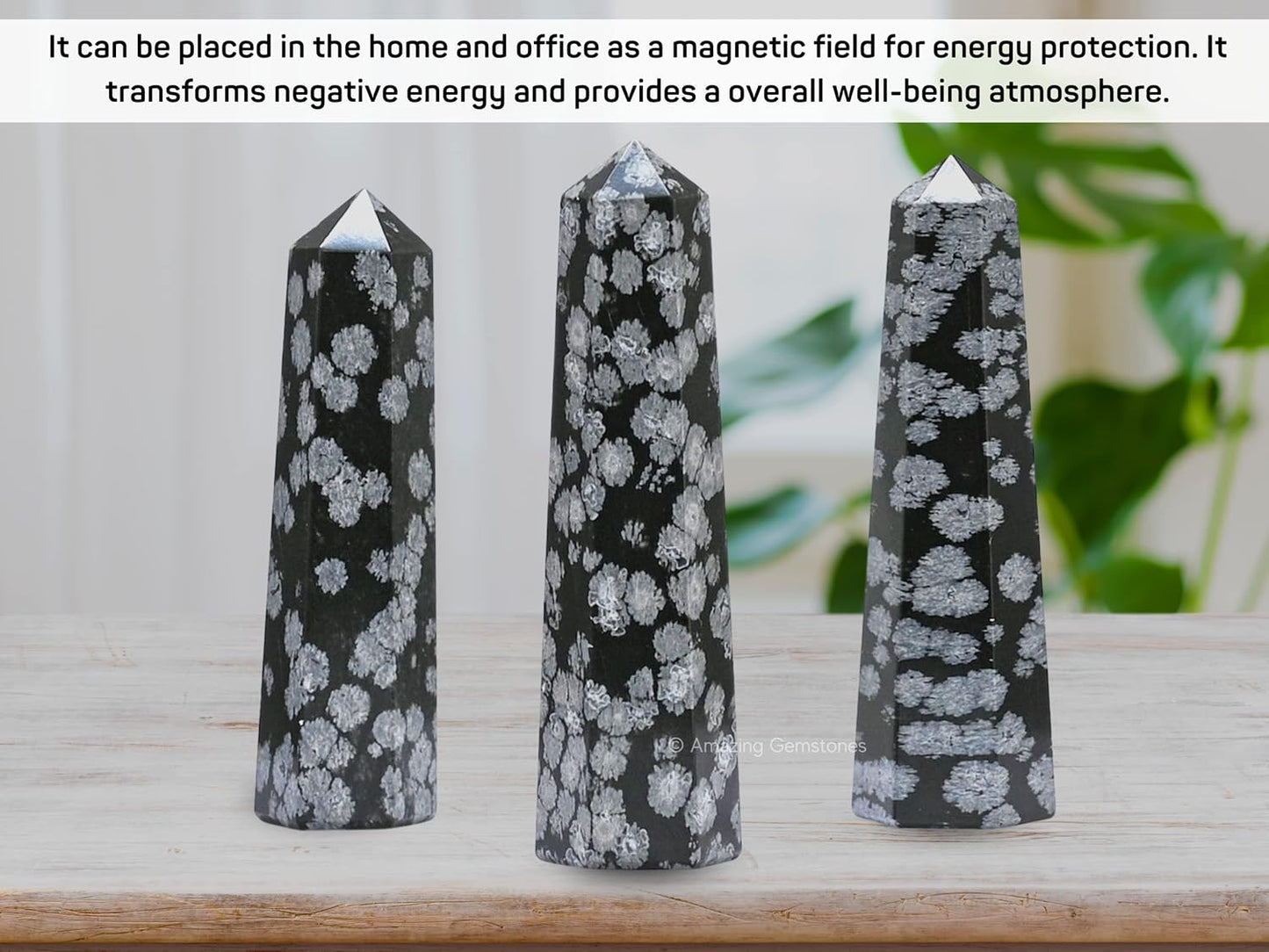 Amazing Gemstone Snowflake Obsidian Crystal Towers - Natural Healing Crystal Point Obelisk for Reiki Healing and Crystal Grid (2" to 3" Inch)