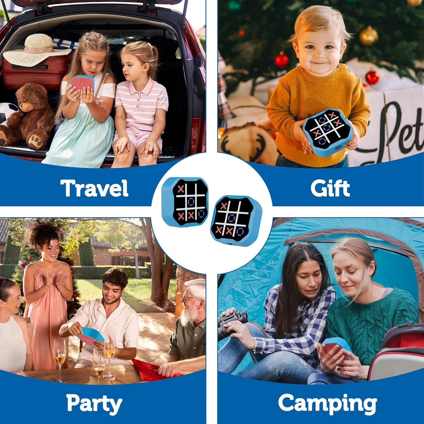 3 in 1 Electronic Tic Tac Toe Game, Handheld Digital Tic Tac Toe Bolt Game with Silent Mode, Portable Learing Toy Gift for Kids & Adults, Blue (One Pack)