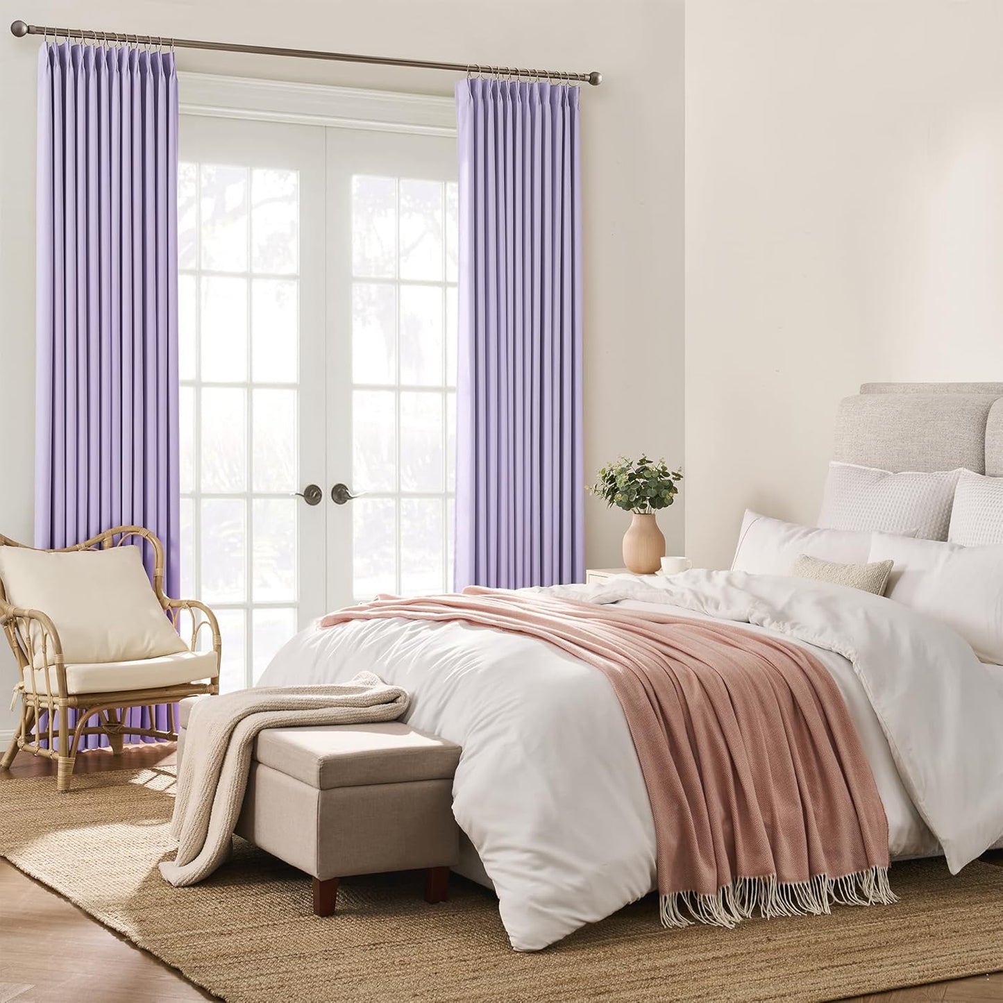 KEQIAOSUOCAI Custom Pleated Curtains Lilac Color, Heat Blocking Window Treatment for Bedroom Vertical Draft Blackout Blinds for Living Room 40 Wide by 90 Inch Long, 2 Panels, Lavender, Pinch Pleat