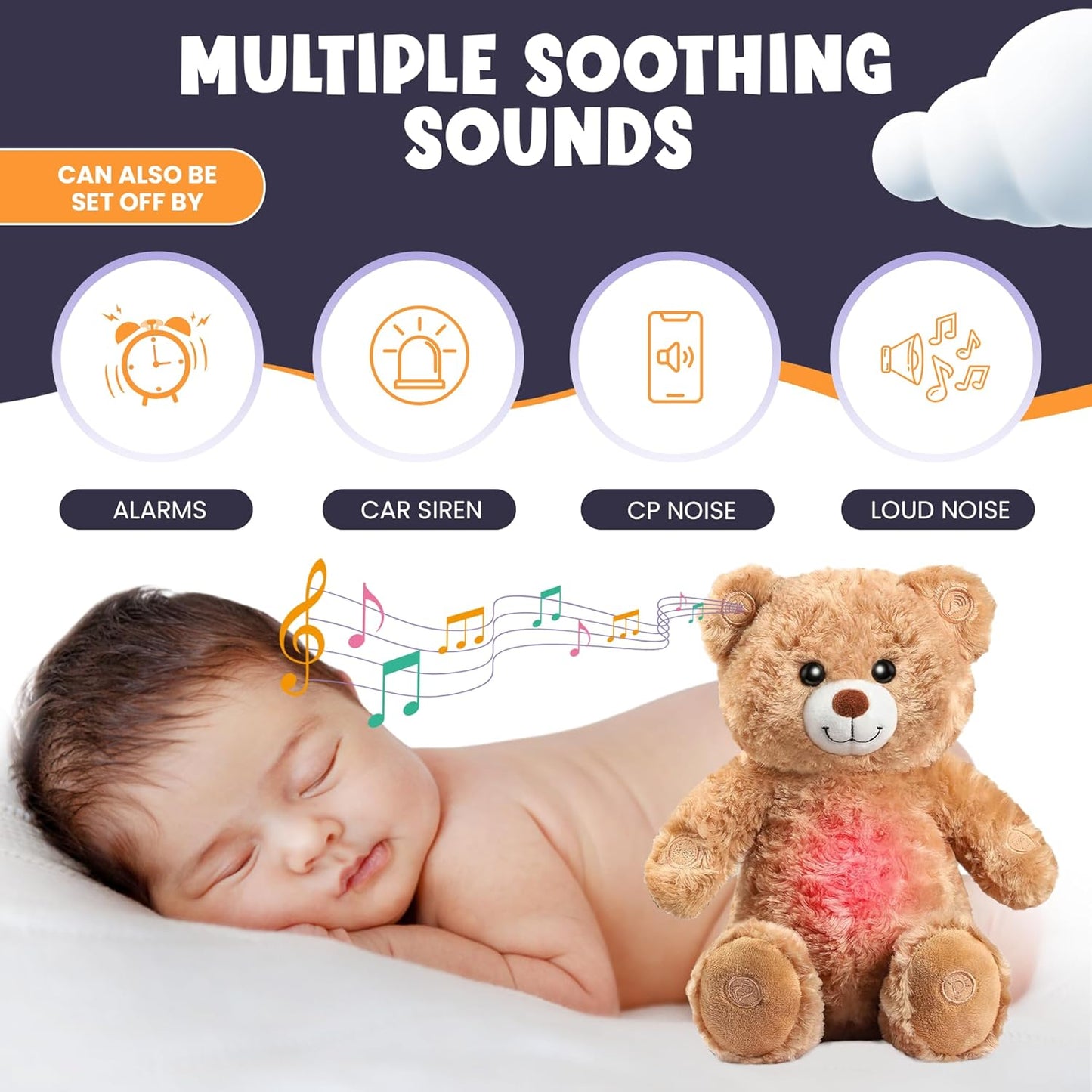 Gemma Joy Bedtime Baby Soothers for Sleep, Cry Activated Heartbeat Stuffed Animal for Baby, Newborn, Calming Light, Lullaby Music, White Noise, Shush and Mother’s Heartbeat - (Bear, Rechargeable)
