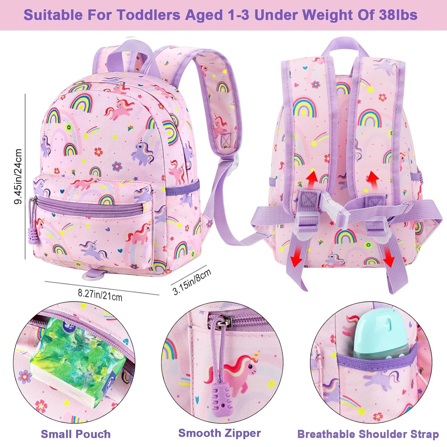 Accmor Toddler Backpack Leash, Cute Unicorn Baby Backpacks with Anti Lost Wrist Link, Mini Kids Backpack Leash Walking Harness for Outdoor Travel, Small Backpack Tether for Boys Girls 1-3 (Pink)