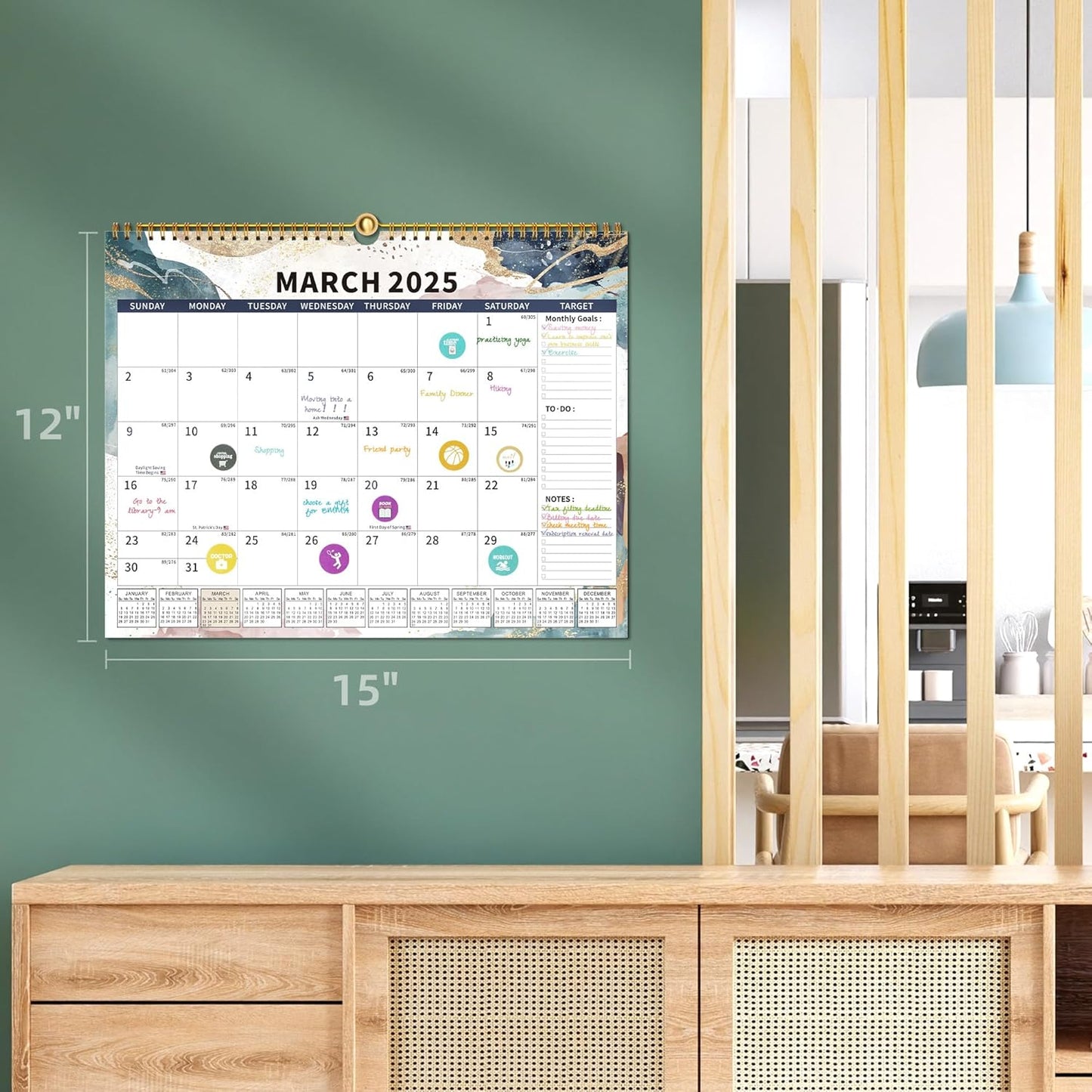 2025 Calendar, Wall Calendar 2025-2026 Planner Hanging Spiral Bound Magnetic Fridge Calendars 15" x 12", Use Jan 2025 - Jun 2026
