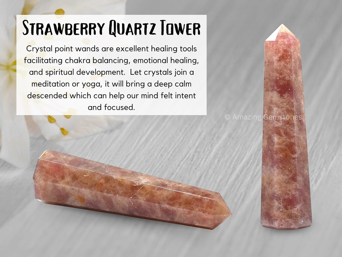 Amazing Gemstone Strawberry Quartz Crystal Towers - Natural Healing Crystal Point Obelisk for Reiki Healing and Crystal Grid (3 Inch)