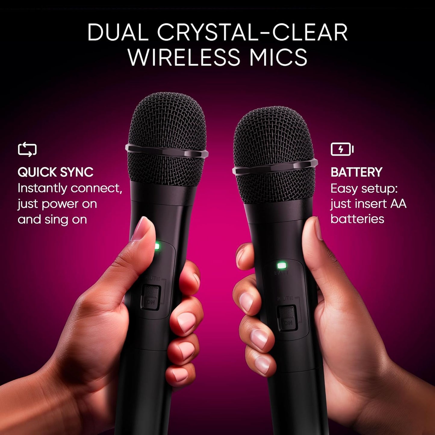 MASINGO Karaoke Machine for Kids and Adults with 2 Wireless Bluetooth Microphones, PA Portable Speaker with Colorful LED Lights, Supports TF Card/USB, AUX/MIC in, TWS for Home Party, Burletta C10 V2