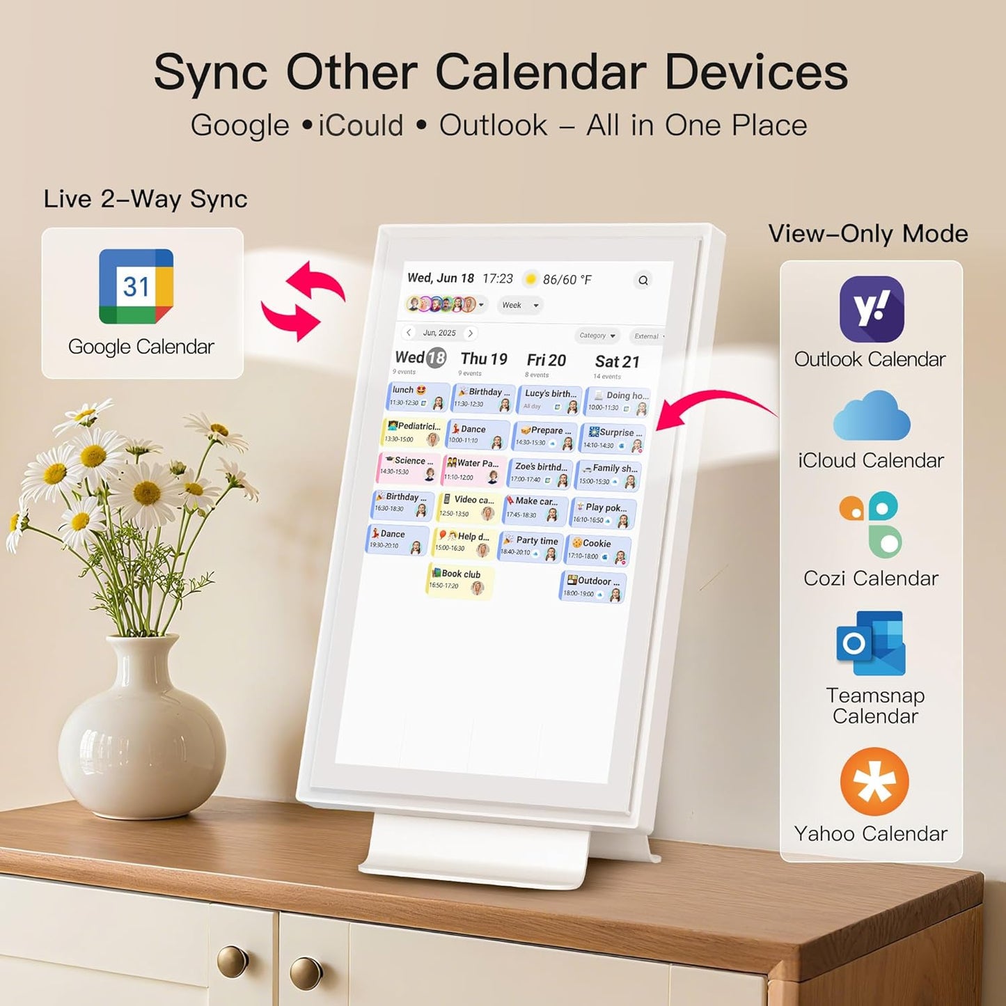15.6 Inch Digital Calendar, Full HD Touchscreen Smart Planner for Family Schedules - Wall & Desk Mount, Great for Seamless Daily Planning & Household Organization, with LED Reminder Light