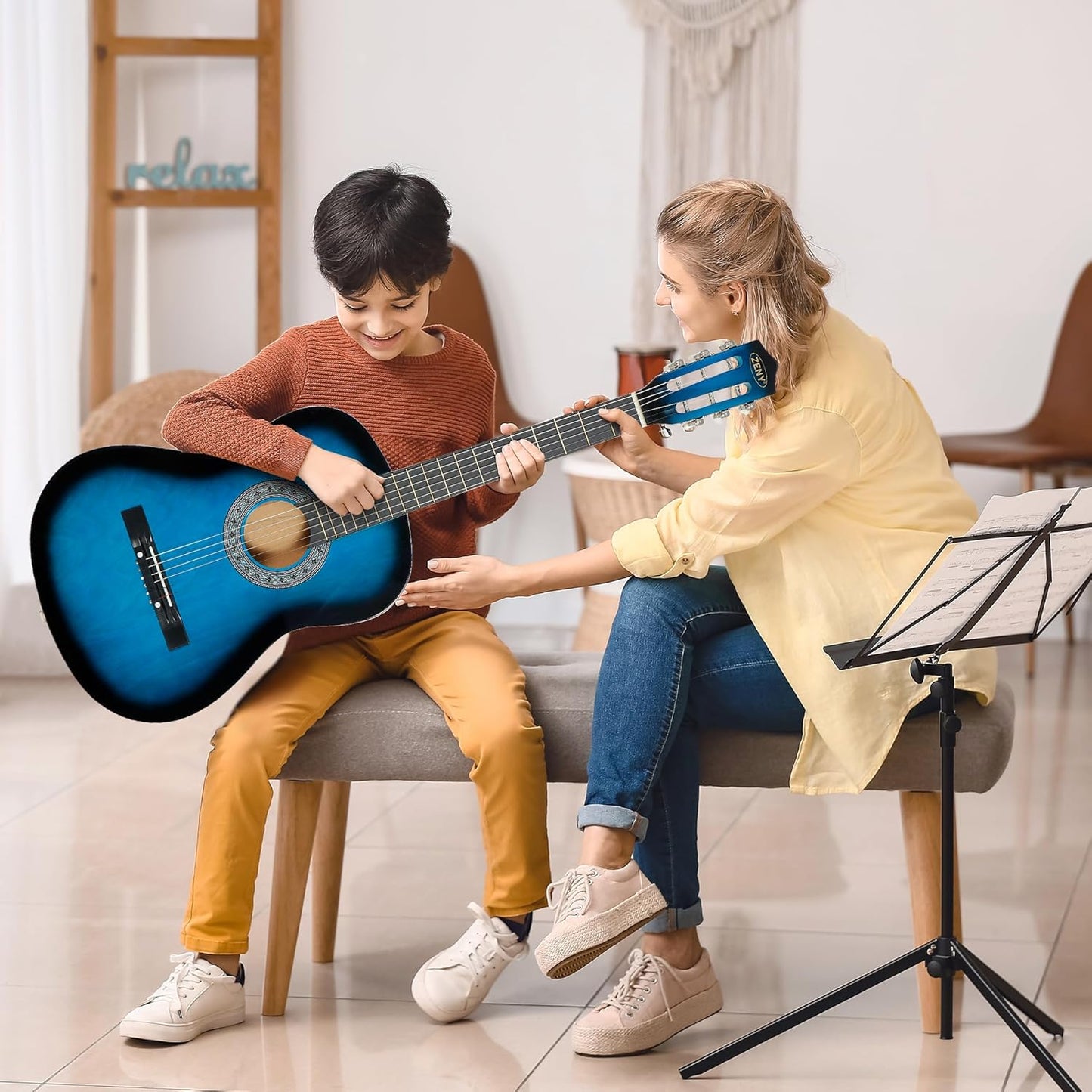 ZENY 38 inch Acoustic Guitar Full Size Beginners Package Kit for Right-handed Starters Kids Music Lovers w/Case, Strap, Pitch Pipe and Pick (Blue)