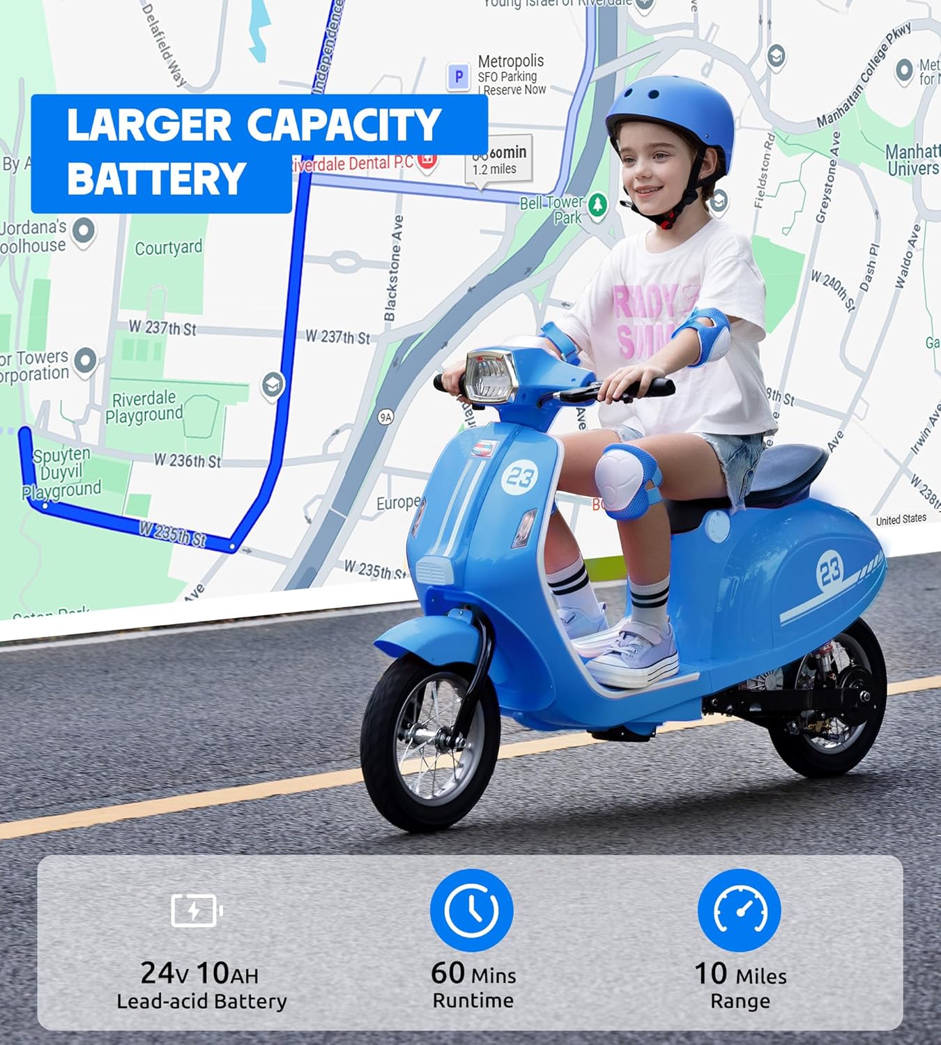 Kids Motorcycle, 2 Wheel Electric Motorcycle for Boys Ages 8-14, 24V Ride on Toys with Music, Story, Headlight, 3 Speed Options, Up to 60min Ride Time, for Riders up to 143 lbs, Easy Assemble