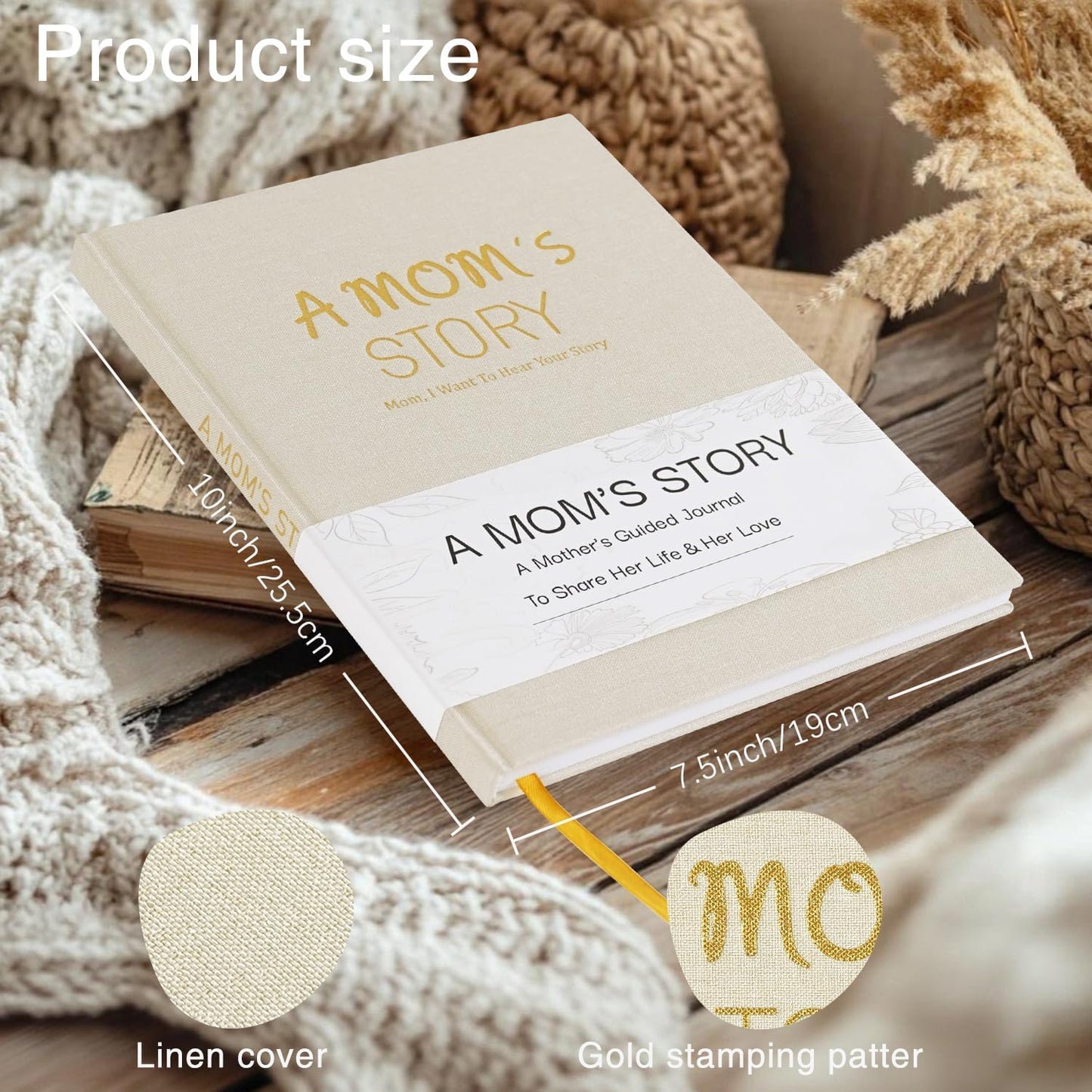 Artmag Mom's Life Story Journal Family Keepsake Book Linen Hardcover for Mom to Share Her Memories, with 250+ Prompt Questions Book Gift for Birthday Mother's Day Christmas (Beige)