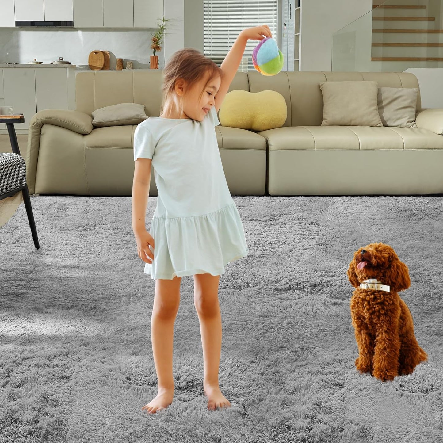 5X8 Ultra Soft Rug for Living Room, 5X8 Fluffy Shag Area Rug for Bedroom, Modern Shaggy Carpets Fuzzy Rug for Teens Dorm Nursery Home Decor Aesthetic, Upgrade Anti-Skid Durable, Grey