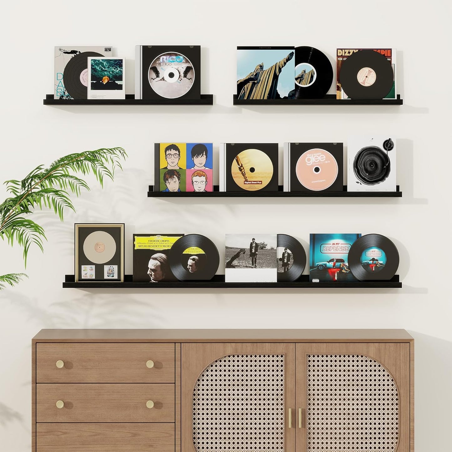 Picture Ledge Shelf, Solid Pine Wood Floating Shelves Set of 2, 36 Inches Nursery Book Shelves for Toys Storage, Kids Bookshelf Wall Mounted for Living Room Bedroom Decor Books Photo Frames, Black