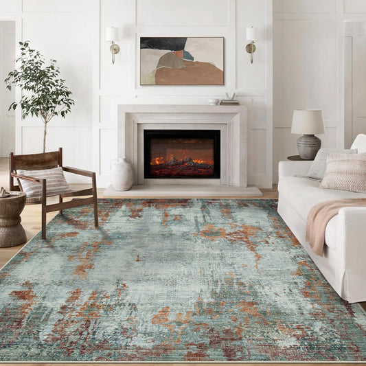 8x10 Area Rugs for Living Room Rug Washable: Modern Large Rug for Dining Room Bedroom Carpet Non Slip 8 by 10 Indoor Abstract Nursery Home Office Red Brown