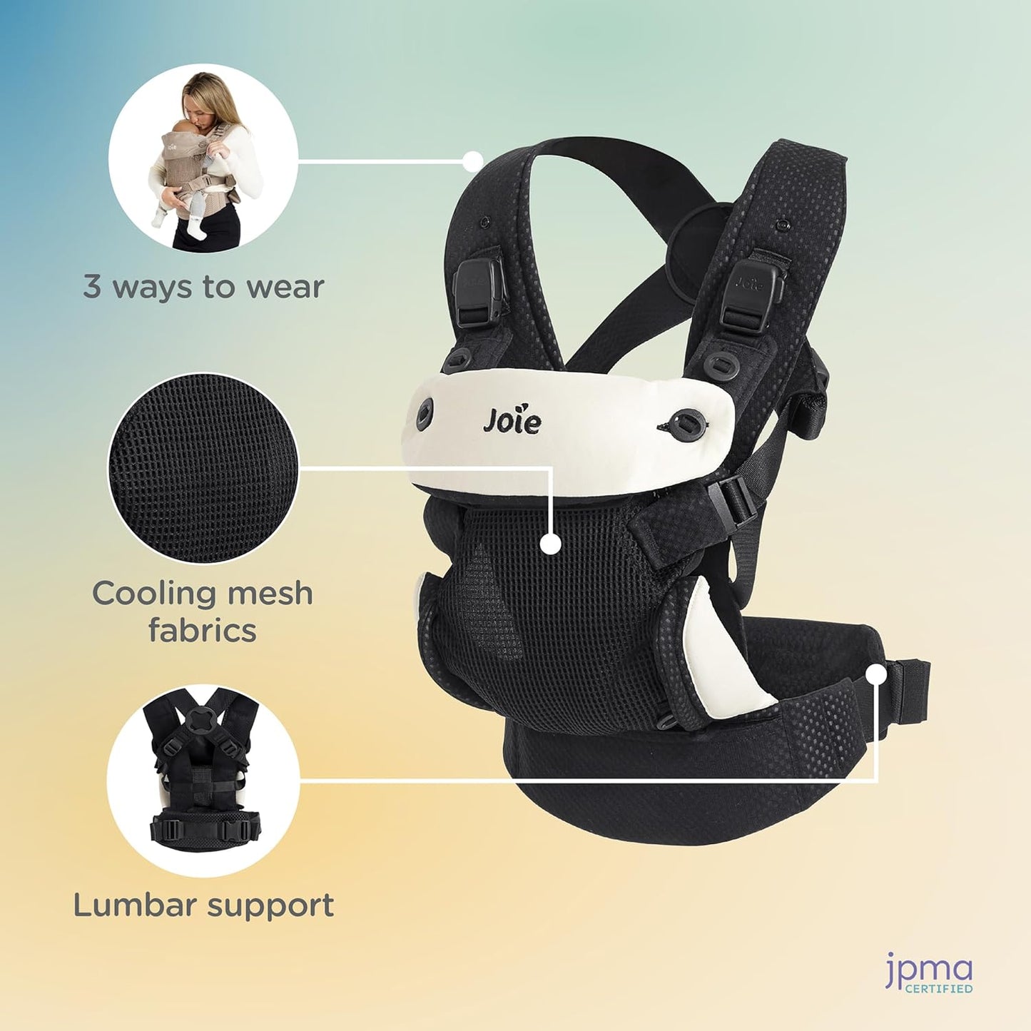 Joie Savvy Lite Air 3-in-1 Baby Carrier – Lightweight, Ergonomic Baby Carrier with 3 Carry Positions, Breathable Fabric, Padded Straps, and Lumbar Support (Indigo)