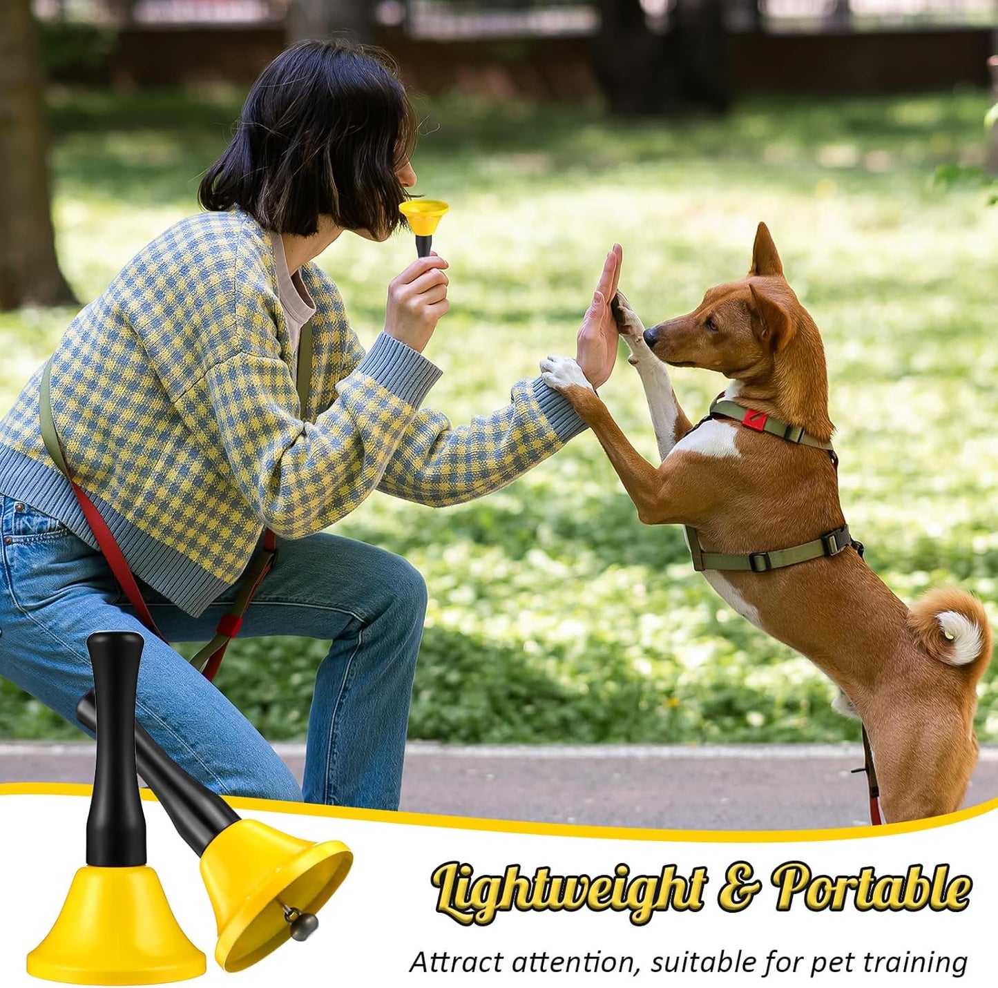 Yeshone 50 Pcs Hand Steel Call Bells Bulk Wedding Dinner Service Bells with Wood Handles for the Sick Elderly Alert Classroom Alarm, 1.97 x 3.66 Inches(Yellow)