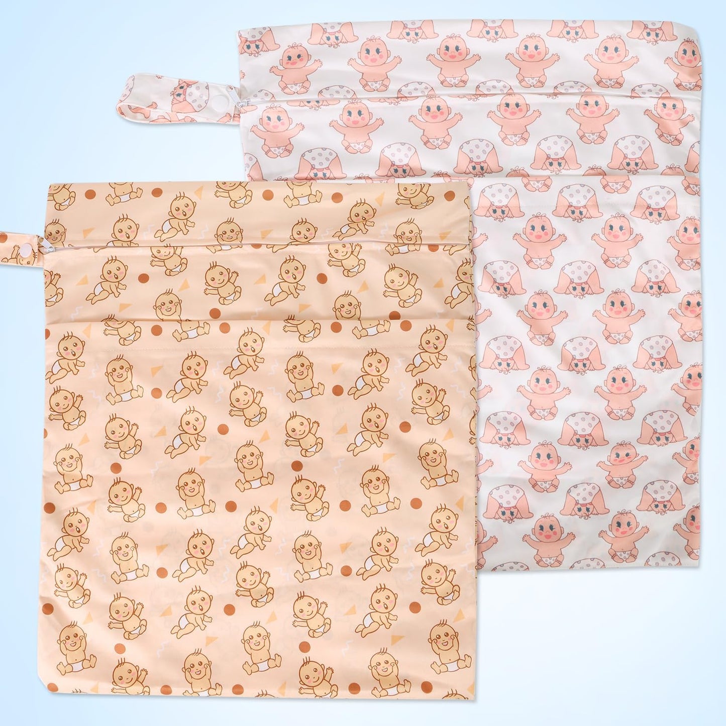 2pcs Travel Waterproof Laundry Bag, Cloth Diaper Wet Dry Bags with Handle & 2 Zipper Pockets, Reusable Washable Dirty Clothes Bag for Baby Adult Travelling Hanging, Bathing Beach Pool Daycare