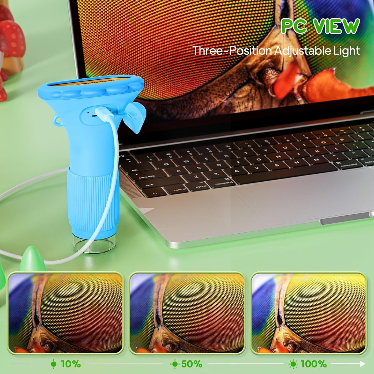 Kids Microscope, Pocket Portable Microscope with 2'' Inch Screen - Powerful Magnification Mini Microscopes Magnifying Glass with Lights, Ideal Christmas Birthday Gifts for Age 3-12 Boys - Blue