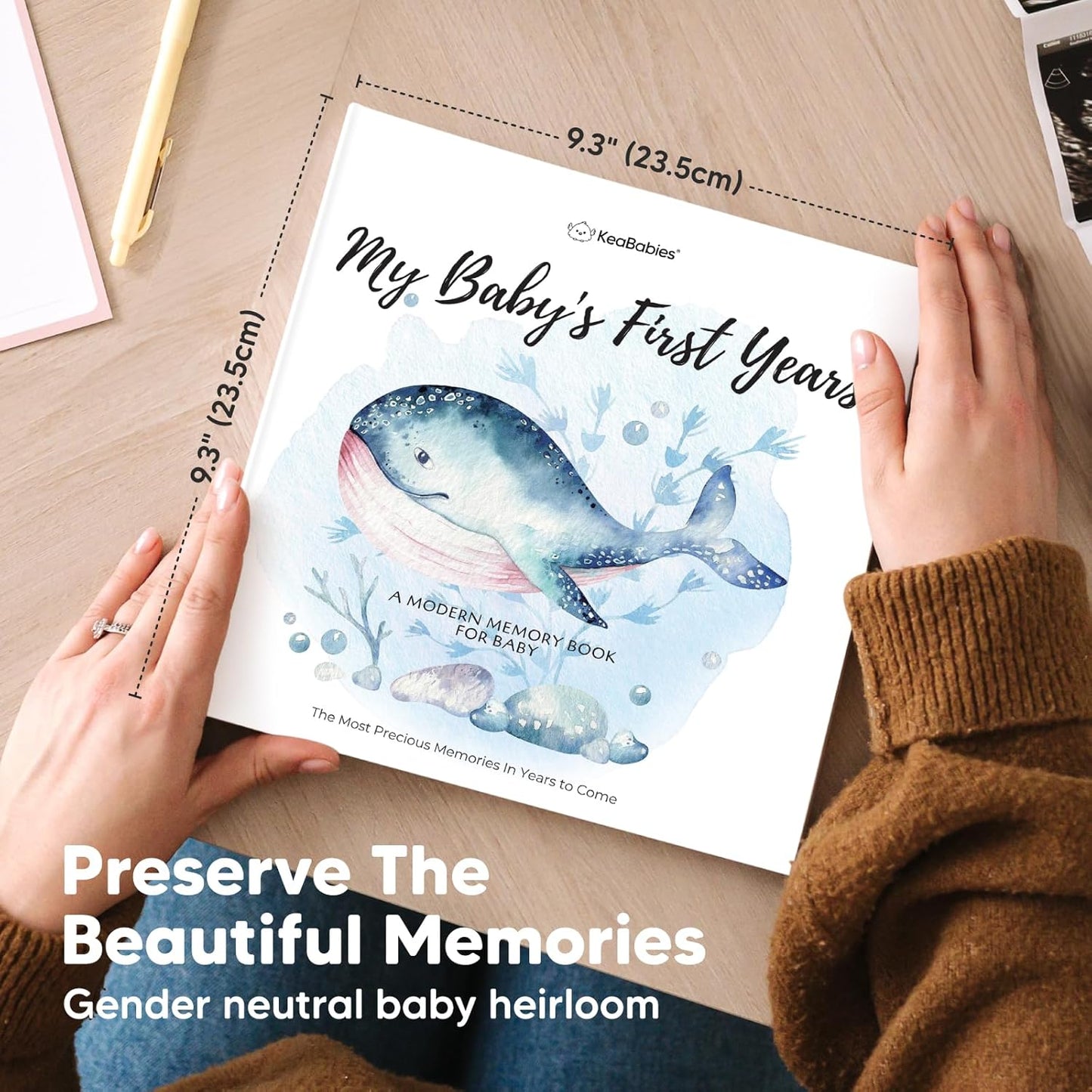 First 5 Years Baby Memory Book Girl, Boy - 90 Pages Hardcover First Year Milestone Keepsake Book, Newborn Scrapbook for New Parents, Minimalist Photo Album Journal, Gift for Baby Shower (SeaWorld)