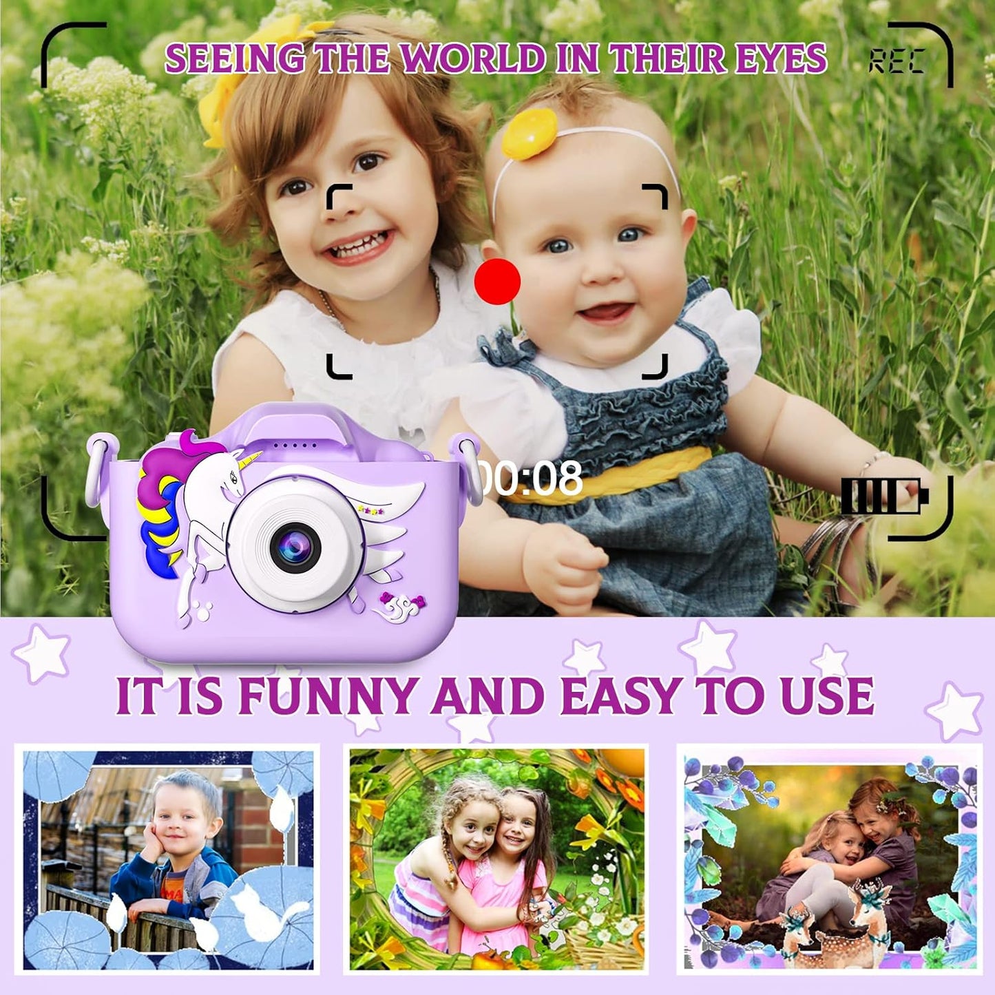 Kids Camera Toys for 3 4 5 6 7 8 9 10 11 12 Years Old Boys/Girls, Kids Digital Camera for Toddler with Video, Birthday Festival for Kids, Selfie Camera for Child, 32GB TF Card