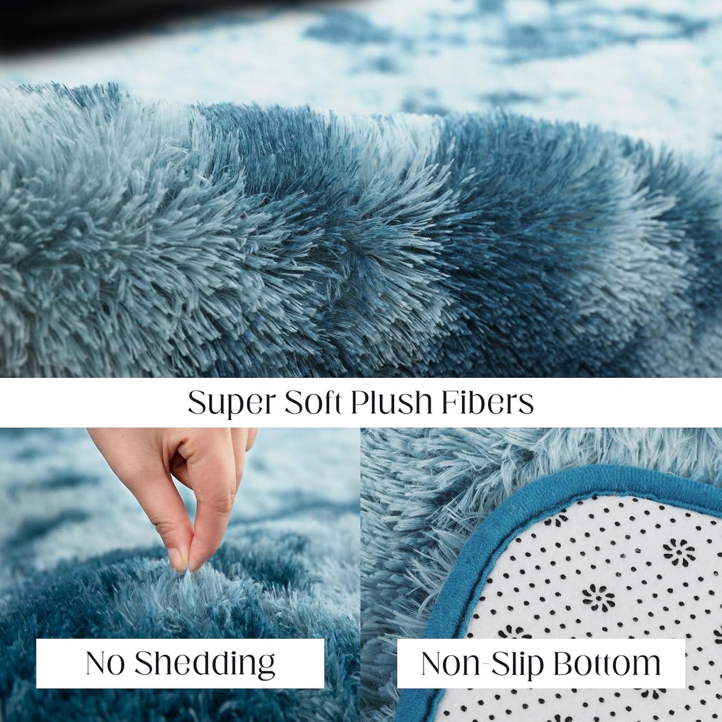 Area Rugs 8x10, Fluffy Rugs for Living Room, Ultra Soft Rugs for Bedroom, Non-Slip Indoor Carpet for Nursery, Kids Room, Playroom, Home Decor, Tie-Dyed Blue
