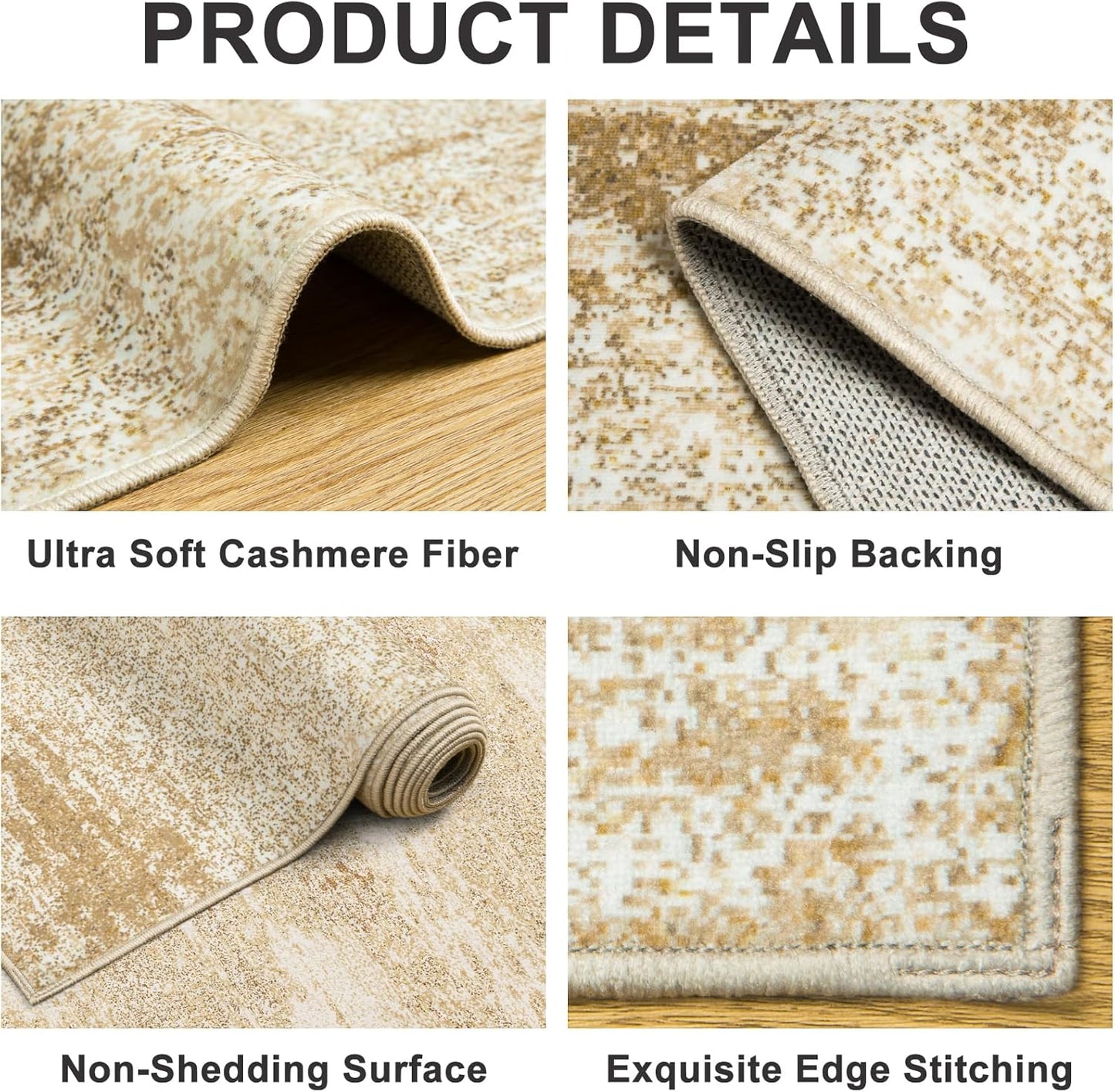 8x10 Area Rugs for Living Room - Washable Rug Modern Abstract Soft Large Neutral Non-Slip Carpet Indoor Floor Stain Resistant Thin Carpets for Bedroom Dining Room Farmhouse Nursery Home Office Beige