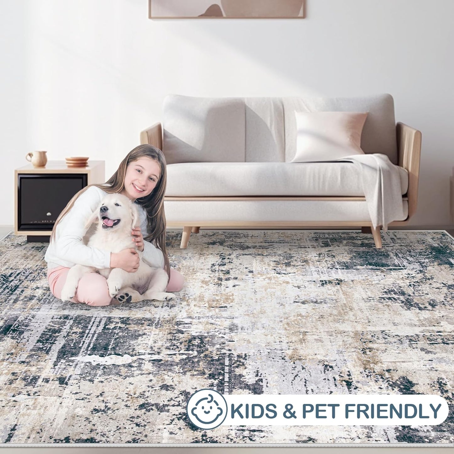 Area Rugs 5x7 Living Room: Washable Rug Modern Abstract Rugs Soft Non Slip Neutral Rug Stain Resistant Indoor Carpet for Bedroom Kitchen Dining Room Nursery Home Office Rugs(Black Brown,5'x7')