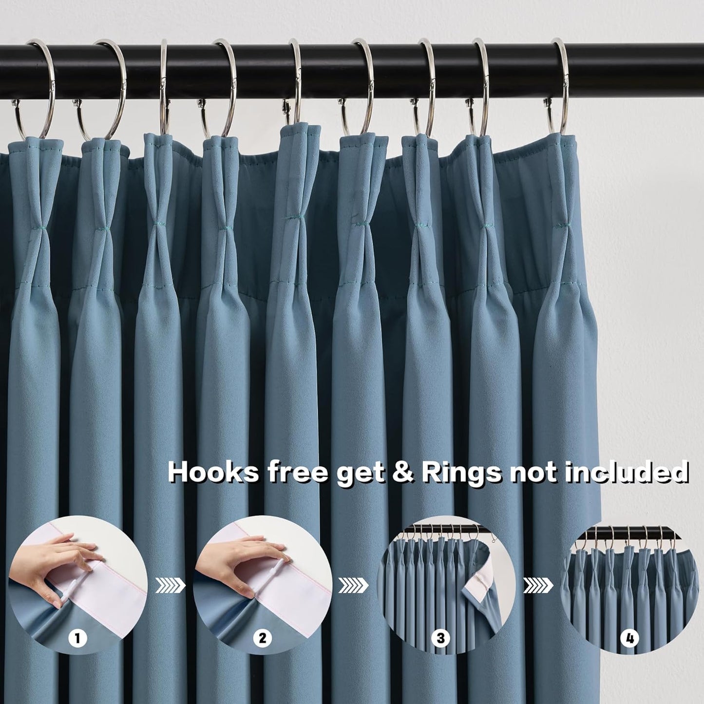 KEQIAOSUOCAI Pinch Pleated Dark Slate Steel Blue Curtains 96 Inches Long, Luxury Room Darkening Window Treatment Drapes for Nursery Bedroom Living Room, 40 x 96 Inch, Dusty Stone Blue, Set of 2