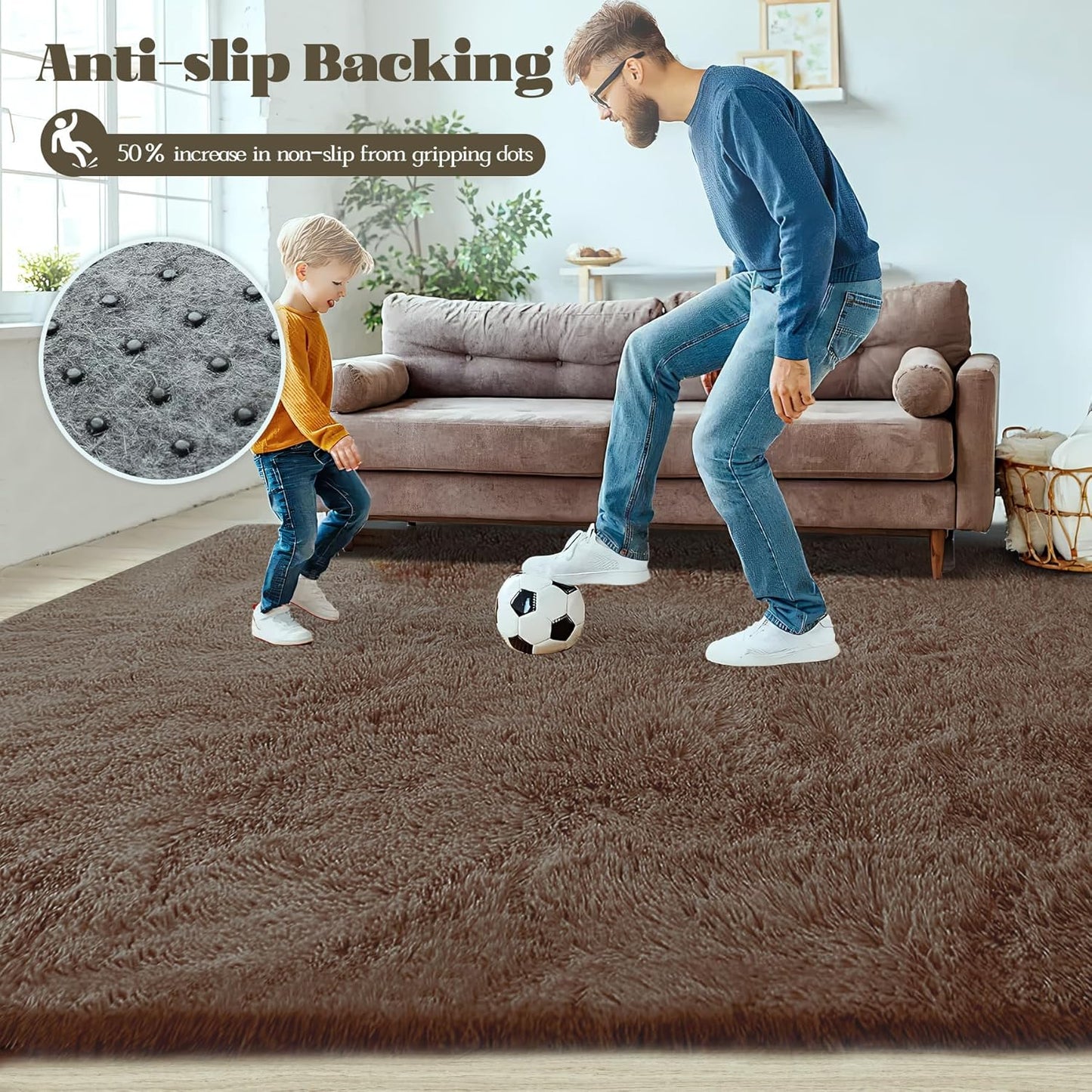 5x8 Area Rug for Living Room: Fluffy Shag Soft Washable Rugs Fuzzy Plush Indoor Carpet for Bedroom Nursery Playroom Dorm Kids Girls Boys Room (Coffee, 5'x8')