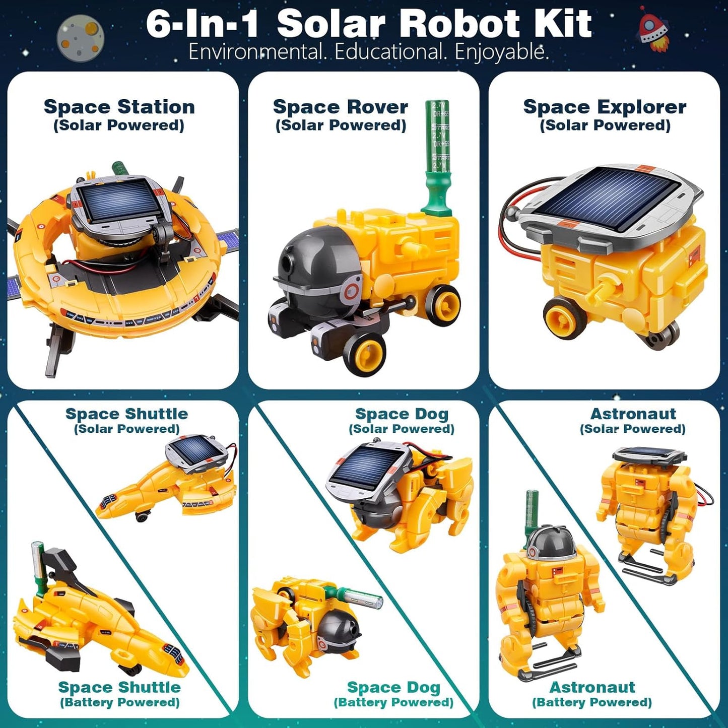 6-in-1 Solar Robot Toys for Ages 8 9 10 11 12 Year Old Boys Girls, STEM Science Kits for Kids Age 8-12, Building Experiments Robotics Kit STEM Projects for Kid Christmas Birthday Gifts (Yellow)