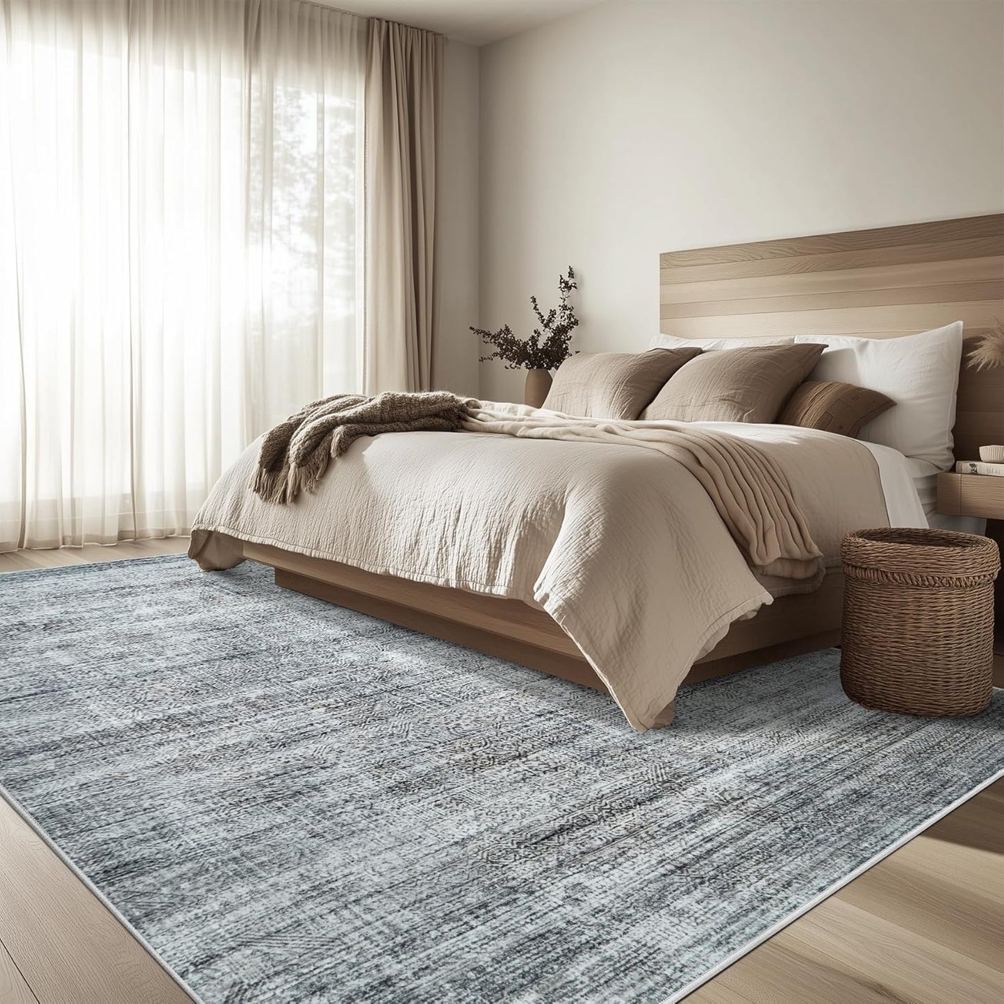 5x7 Area Rug Living Room Rugs - Washable Rug Large Modern Abstract Soft Thin Carpets Indoor Floor No Slip Vintage Carpet for Bedroom Under Dining Table Nursery Home Office Decor Gray Blue