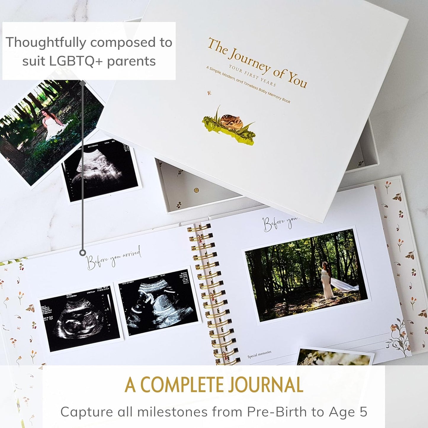Baby Journal Memory Book for Boys or Girls - First 5 Years Woodland Adventure Keepsake - Newborn 1st Milestone Log Photo Album Scrapbook - Gender Neutral Sentimental Pregnancy Gifts for Expecting Moms