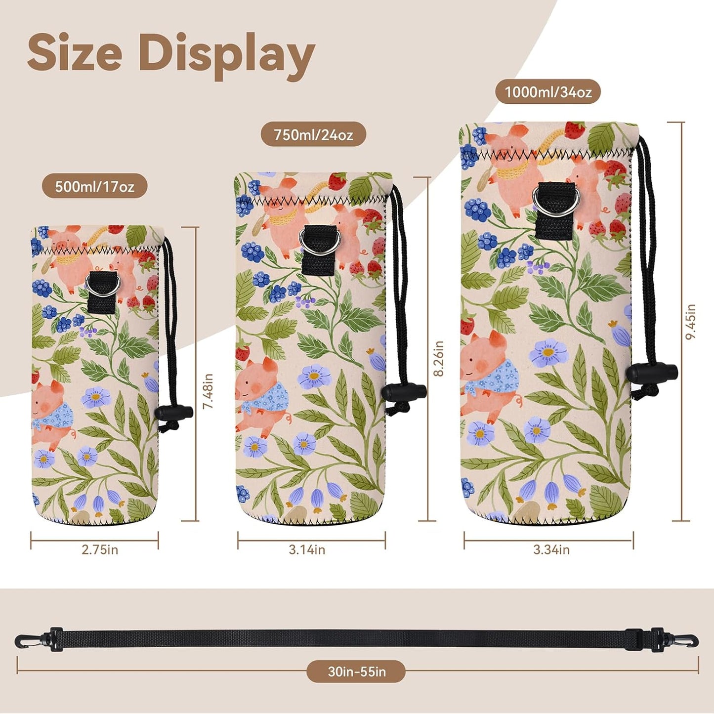 AUPET Water Bottle Bag Carrier,24oz/32oz Insulated Neoprene bottle Sling Holder Case Pouch Cover for 1000ML/750ML Bottles with Shoulder Strap for walking