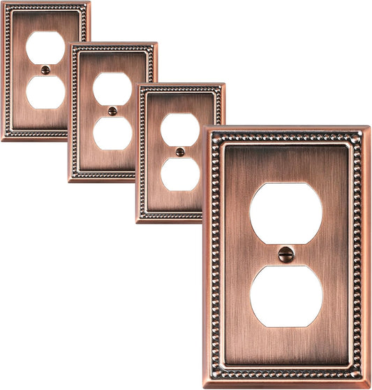 4-Pack Duplex Outlet Cover Plate, Antique Copper Metal Wall Plates for Electrical Outlets, 1 Gang Receptacle Cover, Pearls Decorative Switch Plates and Outlet Covers