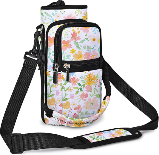 AUPET Water Bottle Sling Bag Sleeve Holder Carrier 25/32/40/64 oz,Insulated Crossbody Water Bottle Case Cover with Strap and Pockets for Men/Women Walking Hiking