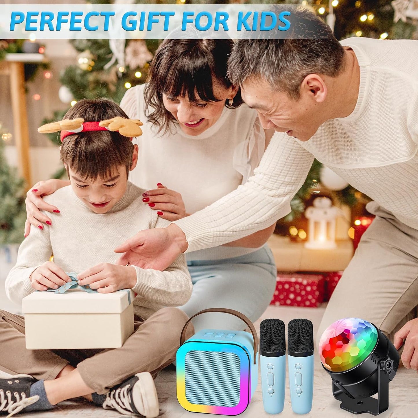 Mini Karaoke Machine with 2 Wireless Microphones for Kids, Portable Karaoke Machine for Kids, Kids Karaoke Machine Toys for Girls Boys Gifts for Home Parties Birthday (Blue)