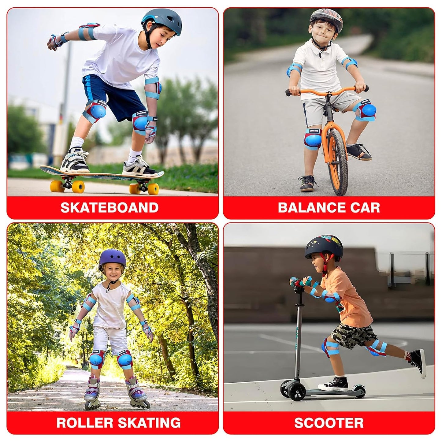 Youth/Kids Knee Pads Elbow Pads Wrist Guards Protective Gear Set for 3-15 Years Child Roller Skates, Skateboard, Cycling, Inline Skating, BMX Bike, Balance Bike Scooter Riding and Other Outdoor Sports