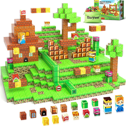 108PCS Magnetic Blocks Building Toys - 1'' Magnet Building Blocks Build Mine Magnet World Game Adventure Set Cubes Boys Girls Toys Ages 3-5 4-6 5-7 6-8 Kids Gifts for 3-12 Years Old School Supplies