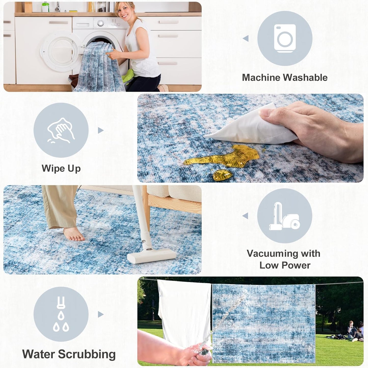 8x10 Area Rugs for Living Room - Washable Rug Modern Abstract Soft Large Neutral Non-Slip Carpet Indoor Floor Thin Carpets for Bedroom Dining Room Farmhouse Nursery Home Office Blue Grey