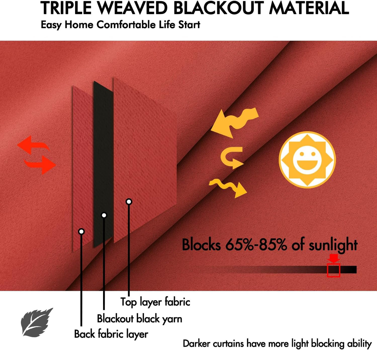 ANRODUO Back Tab Blackout Curtains for Bedroom Living Room, Rod Pocket Pinch Pleated Thermal Insulated Room Darkening Curtains 72 Inches Long 2 Panels, Burnt Orange, 42 x 72 Inch