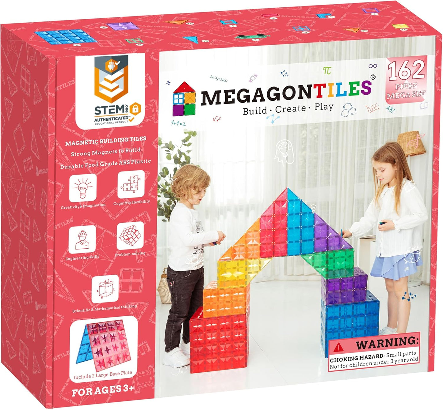 162PCS Premium MagneticTiles, MagnetTiles, STEM AUTHENTICATED, MEGA MagnetTiles Set,Magnetic Blocks,Magnetic Building Blocks,Magnets for Kids,MagneticTile Toy Boys Girls Age 3 4 5 6 7 8